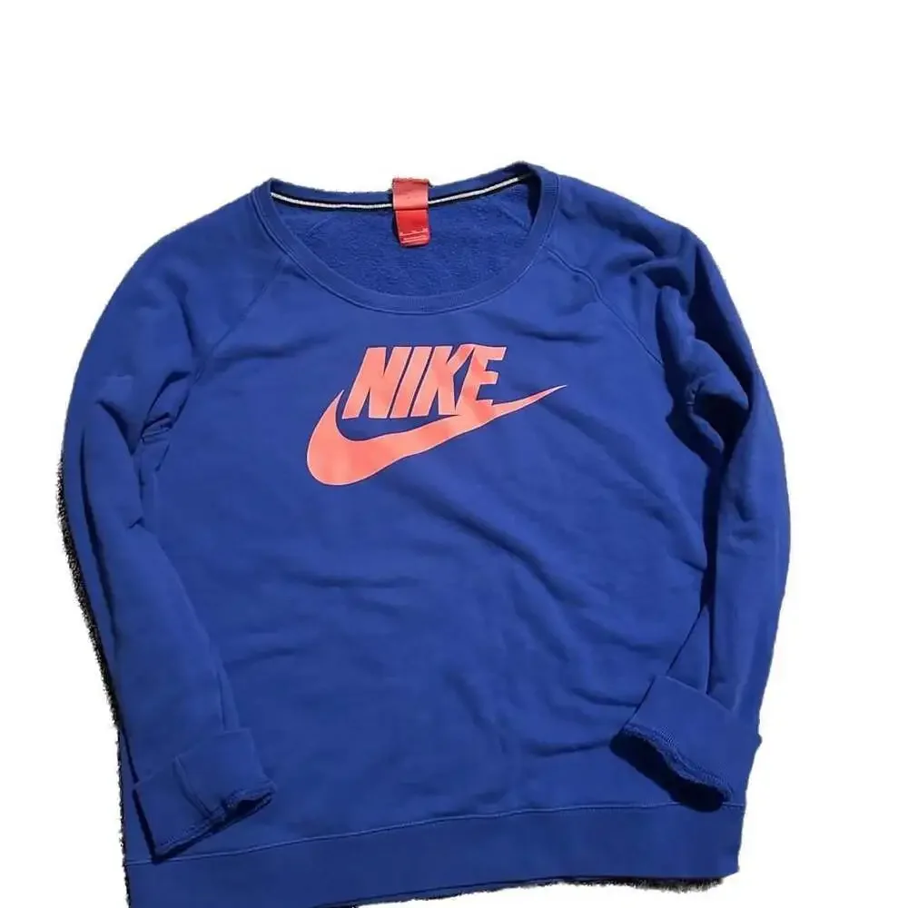 Vtg Nike French Terry Crewneck Sweatshirt Blue and orange Swoosh Pullover-XL